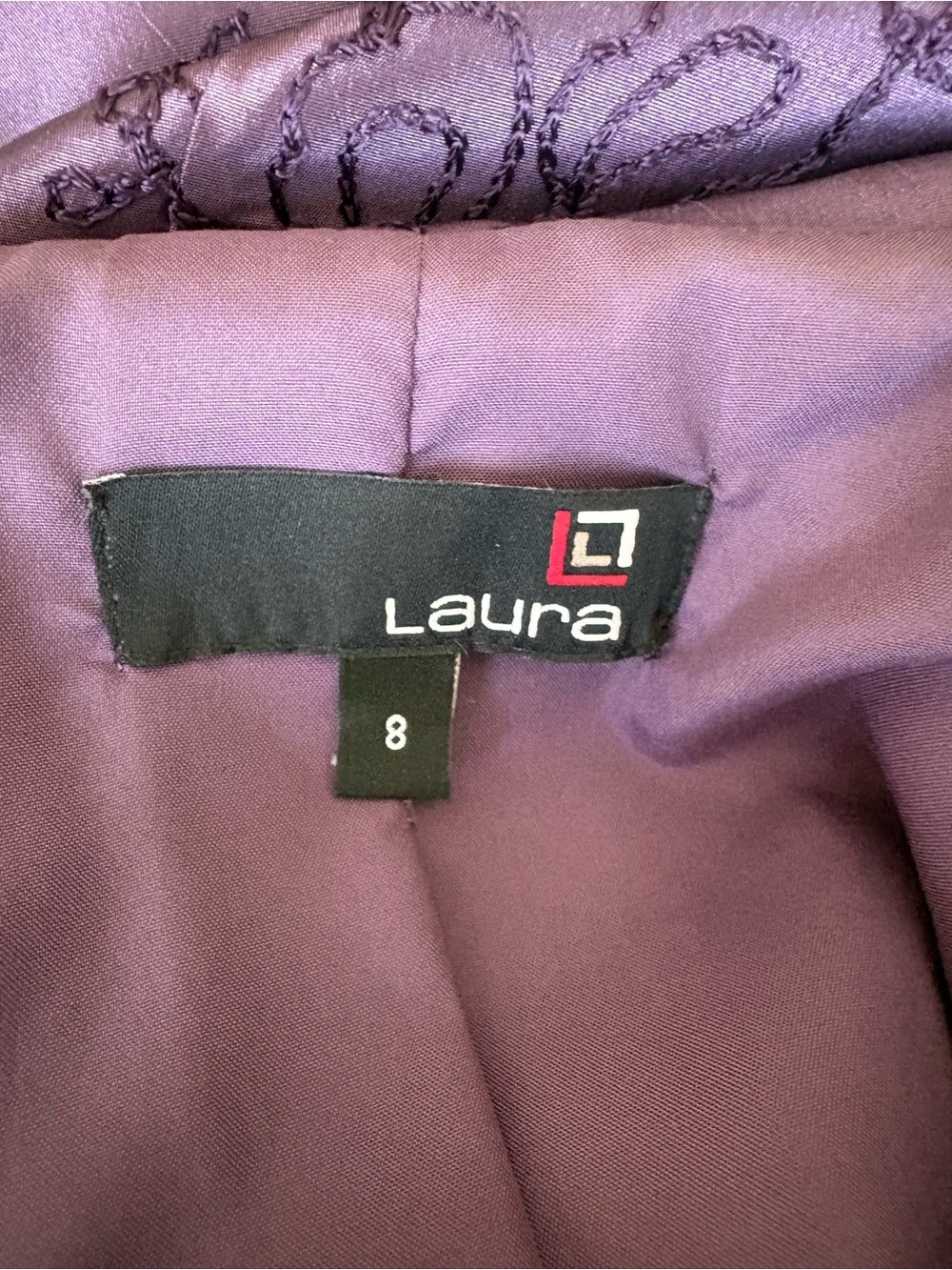 Laura Purple Floral faux taffeta Tie-Waist Blouse jacket Sz 8 quiet luxury - Picture 7 of 10